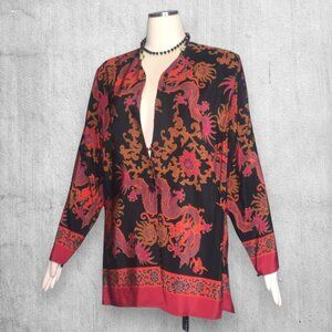 Vintage Diane Von Furstenberg Silk Dragons Print Button Tunic Blouse XS
